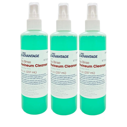 Three bottles of Pro Advantage No Rinse Perineum Cleanser with aloe vera, 8 oz each.