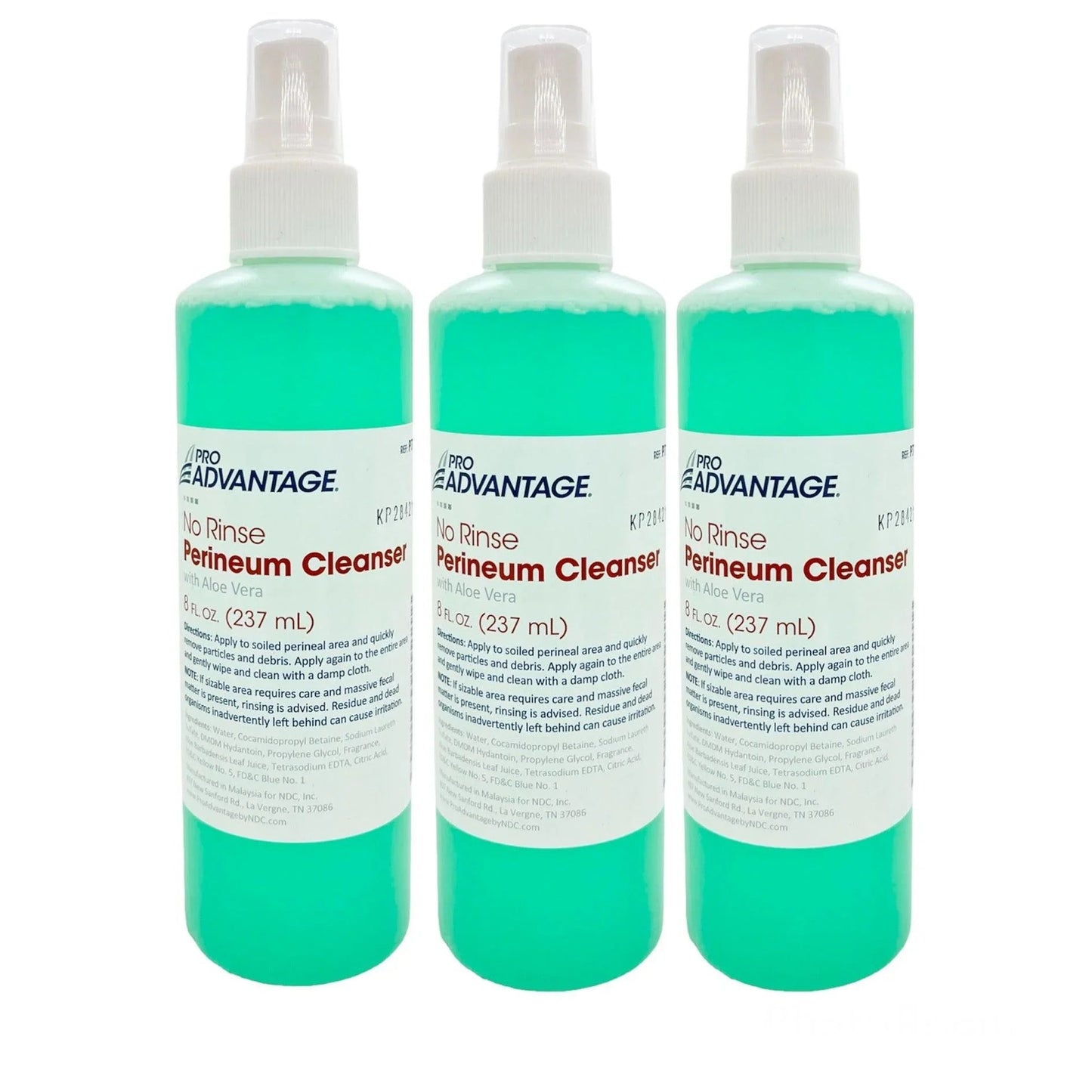 Three bottles of no rinse perineum cleanser with aloe vera for personal hygiene care