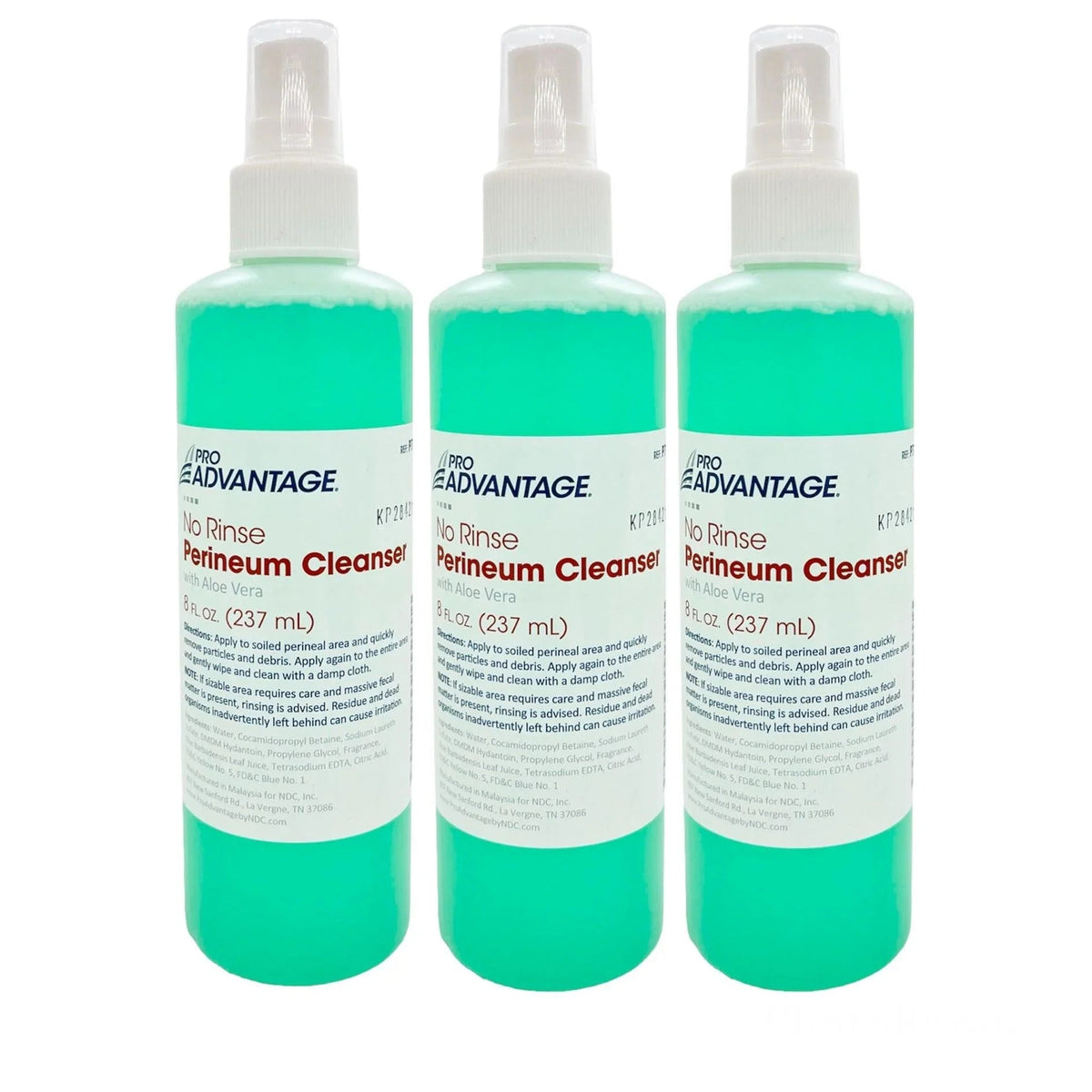 Three bottles of no rinse perineum cleanser with aloe vera for personal hygiene care