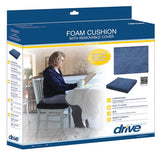 Foam cushion with removable cover for chairs, comfort and easy-to-clean, shown in blue packaging.