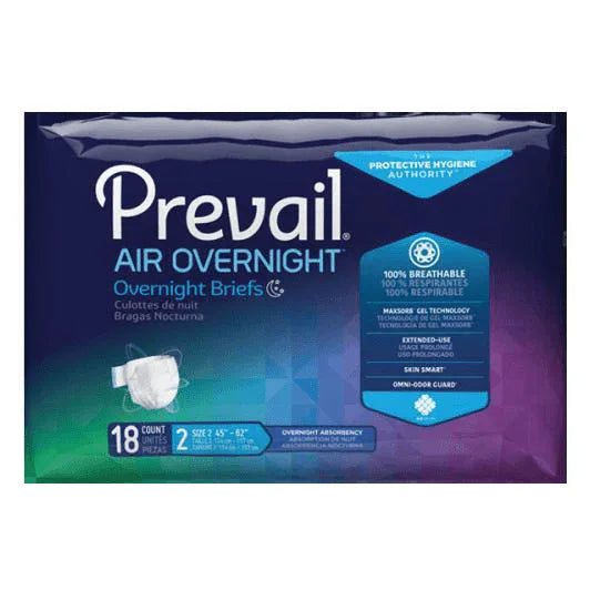 Prevail Air Overnight adult briefs package, 18 count, size 2, overnight absorbency
