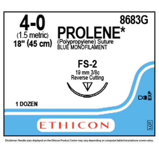 Ethicon medical product packaging with blue background and expiry, lot symbols
