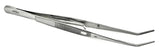 Stainless steel surgical forceps with serrated tips and angled design, medical supply tool