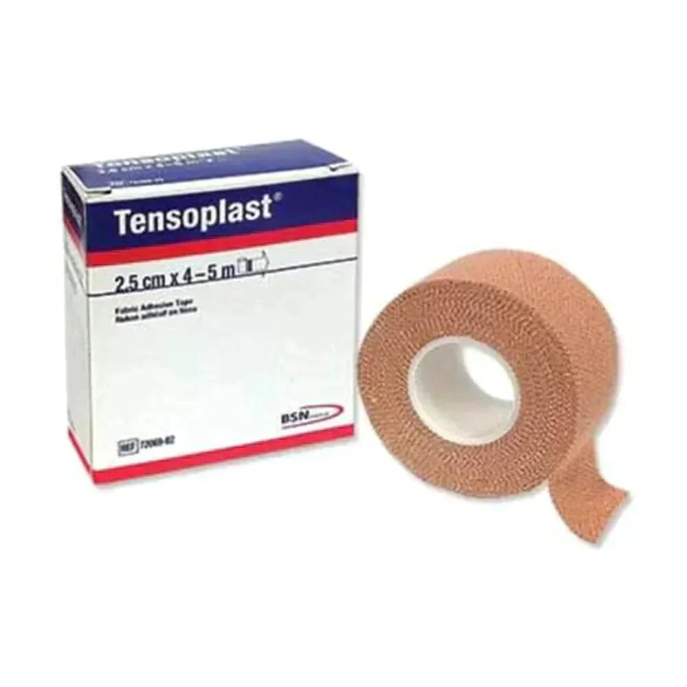 Tensoplast fabric adhesive tape roll and box, medical bandage for wound care, 2.5cm x 4.5m