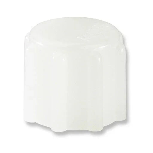 White ribbed plastic medical bottle cap, replacement part, isolated on white background