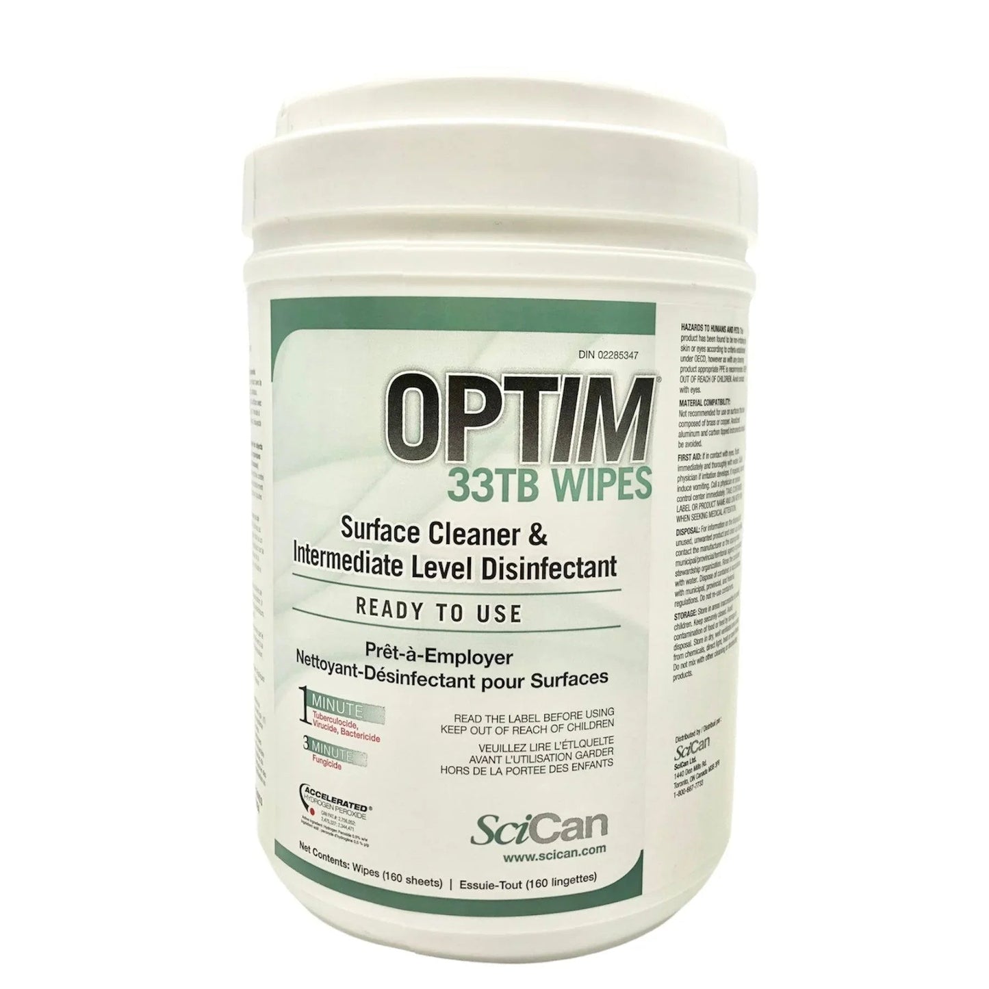 OPTIM 33TB disinfectant wipes container, surface cleaner for medical and home care use