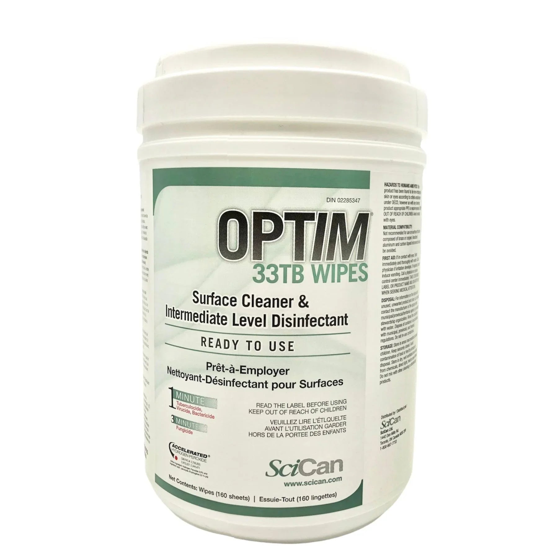 OPTIM 33TB disinfectant wipes container, surface cleaner for medical and home care use