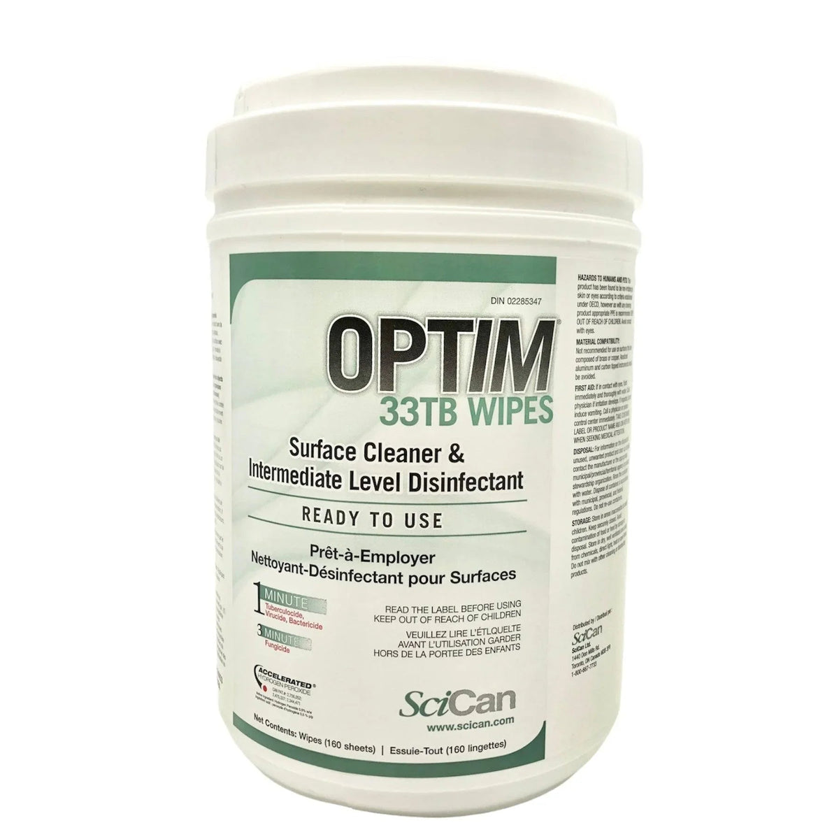 OPTIM 33TB disinfectant wipes container, surface cleaner for medical and home care use