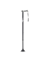 Adjustable quad cane with ergonomic handle and wrist strap for mobility support