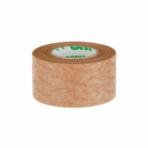 Medical adhesive tape roll, tan color, used for wound care and dressing securement