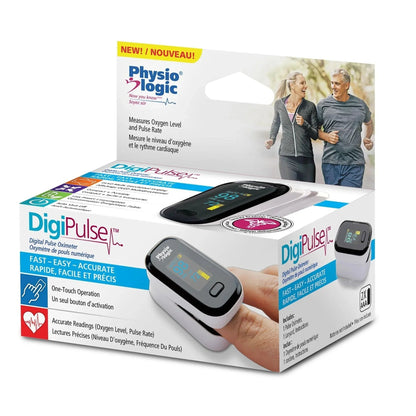 Digital pulse oximeter DigiPulse packaging, measures oxygen level and pulse rate, product box