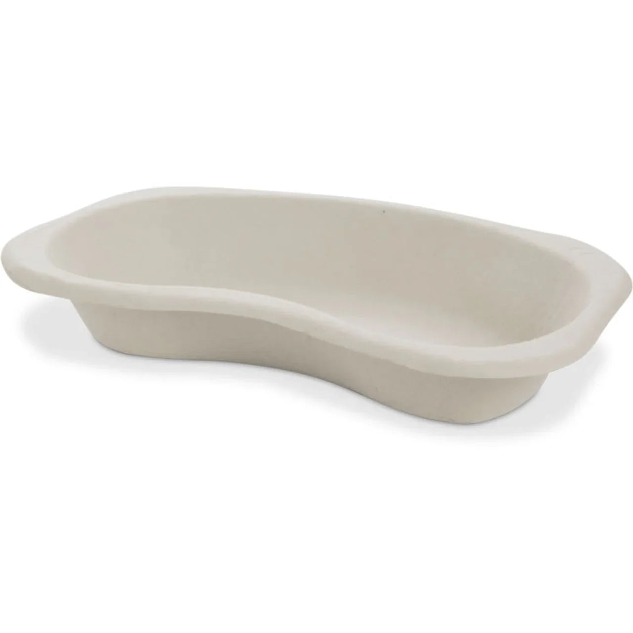 Paper pulp kidney dish for medical use, kidney-shaped hospital tray on white background