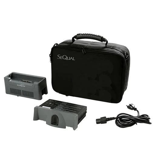 SeQual portable oxygen concentrator accessories with carrying case, battery, and charging cables
