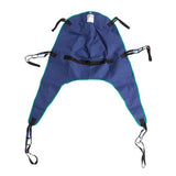 Blue patient lift sling with reinforced straps for medical mobility support