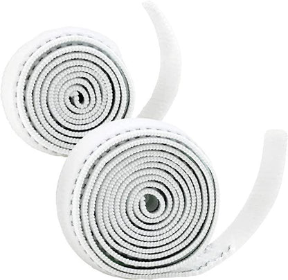 Two white self-adhesive medical bandage rolls, coiled on a white background