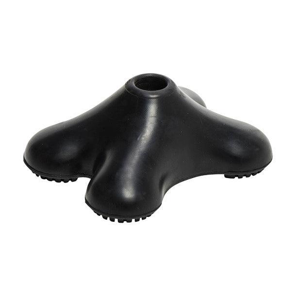 Black quad cane tip for mobility aid, four-point base, replacement rubber foot