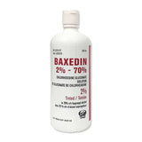 Baxedin 2% chlorhexidine gluconate solution with 70% isopropyl alcohol, 500mL medical antiseptic bottle.