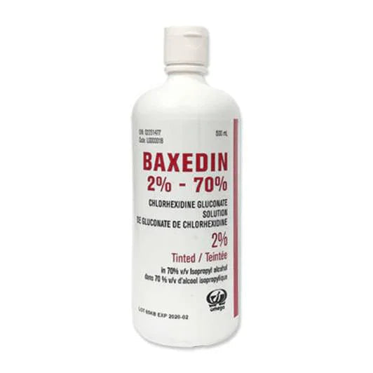 Baxedin chlorhexidine gluconate solution 2% in 70% isopropyl alcohol, 500 ml medical bottle