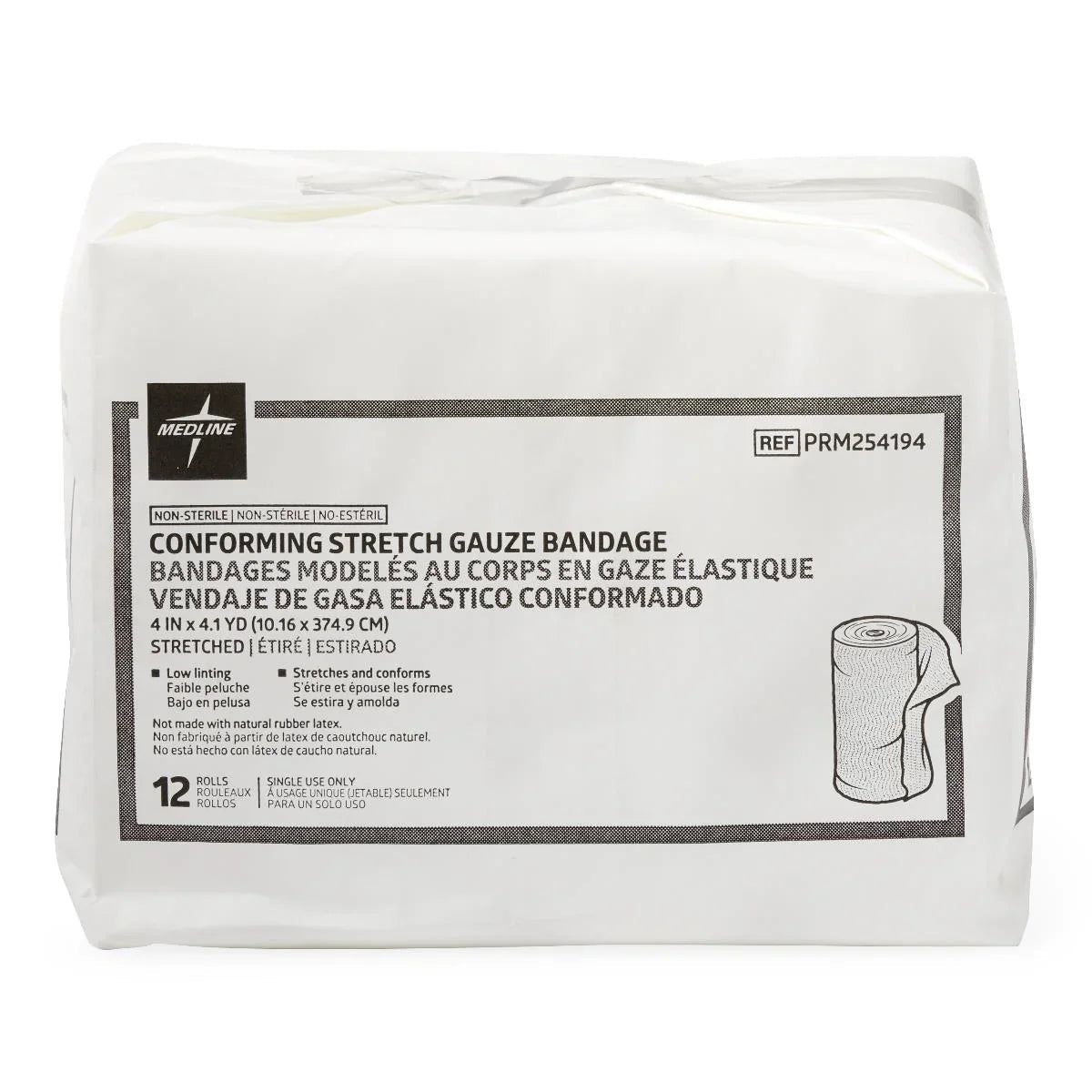 Medline conforming stretch gauze bandage pack, 12 non-sterile rolls for wound care