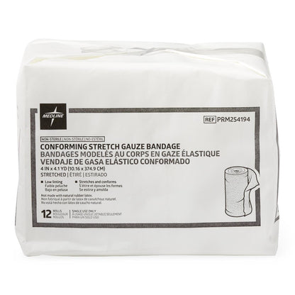 Medline conforming stretch gauze bandage pack, 4 inch by 4.1 yard, 12 rolls, non-sterile