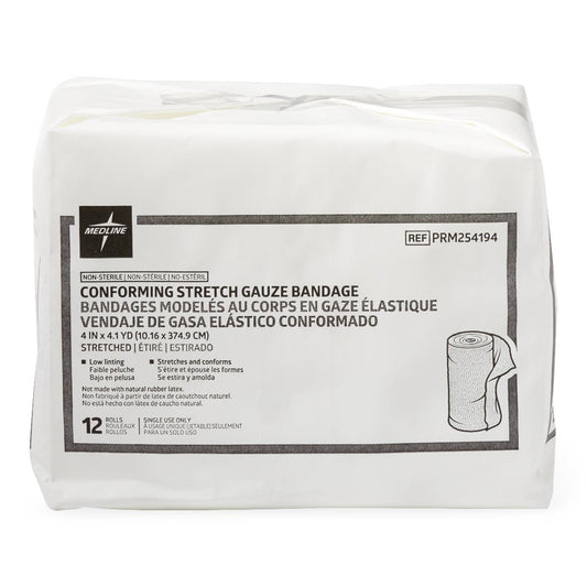 Medline conforming stretch gauze bandage pack, 4 inch by 4.1 yard, 12 rolls, non-sterile