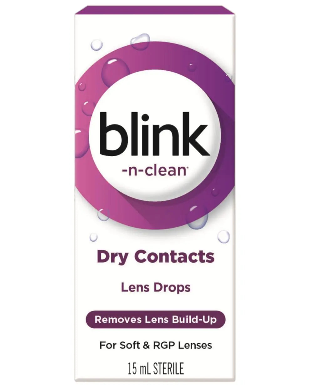 Blink-n-clean dry contacts lens drops box, removes lens build-up, for soft and RGP lenses
