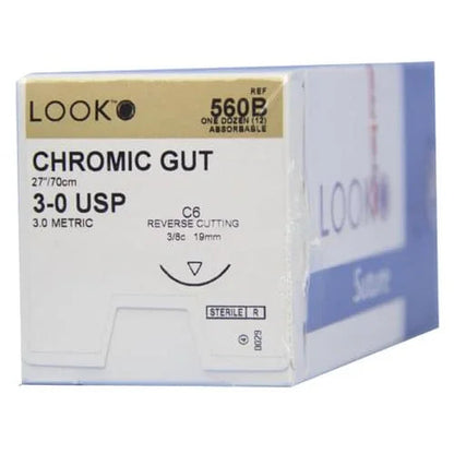 Box of LOOK chromic gut sutures 3-0 USP absorbable sterile medical supplies
