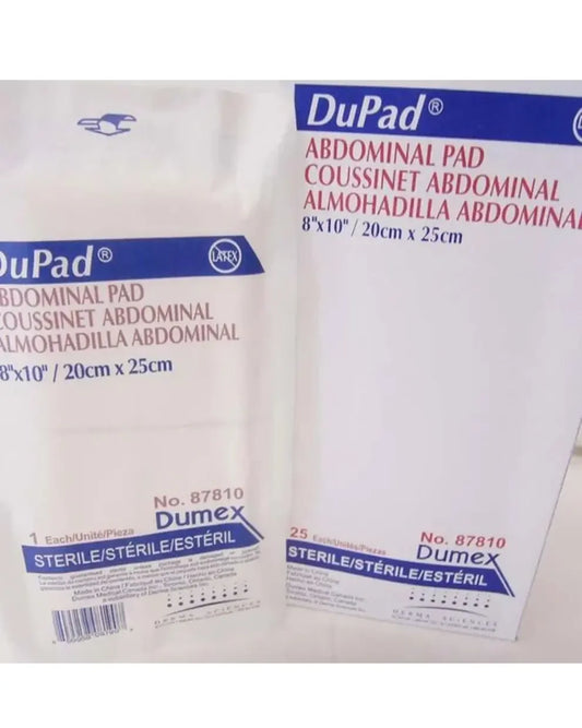 DuPad Dumex sterile abdominal pads 8x10 inch packaging for wound care