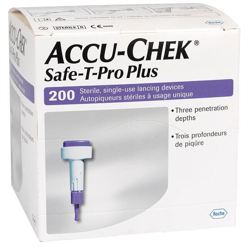 Accu-Chek Safe-T-Pro Plus box of 200 sterile single-use lancing devices, medical supply
