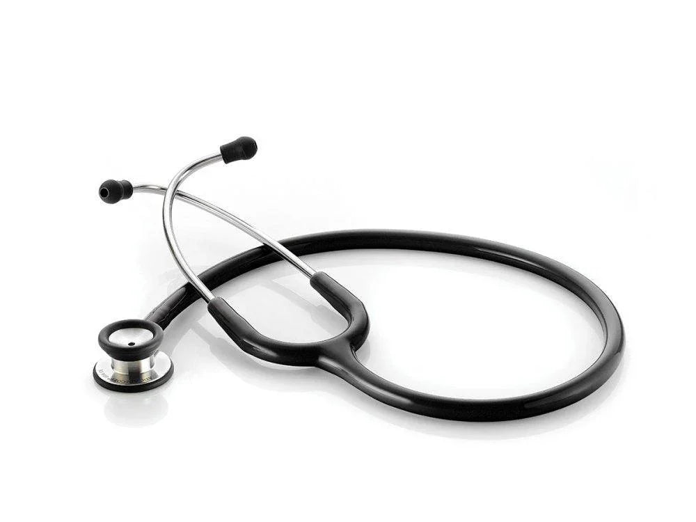 Black medical stethoscope on white background, healthcare and diagnostic tool