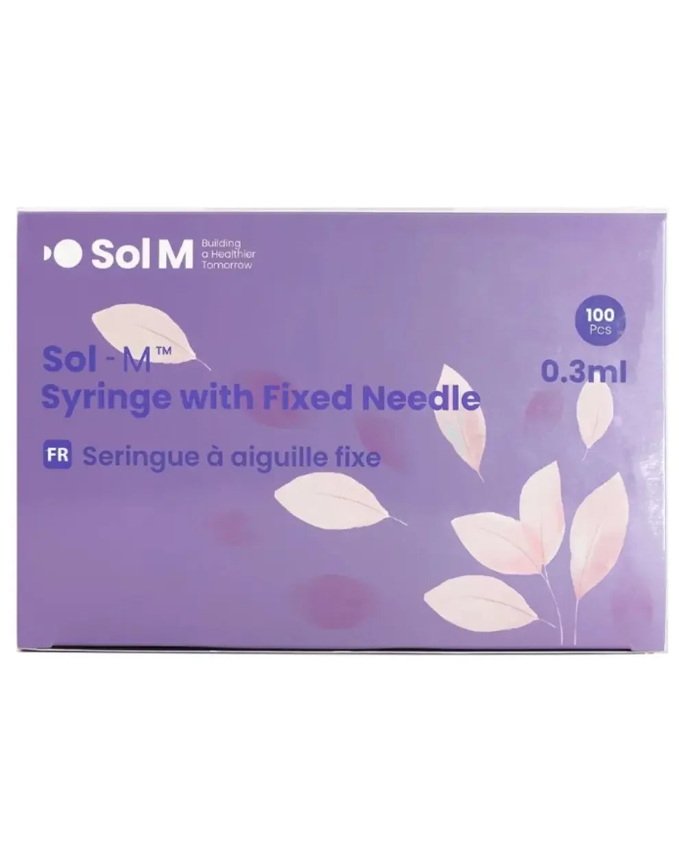 Sol-M syringe with fixed needle 0.3ml box, 100 pieces, purple packaging, medical supplies