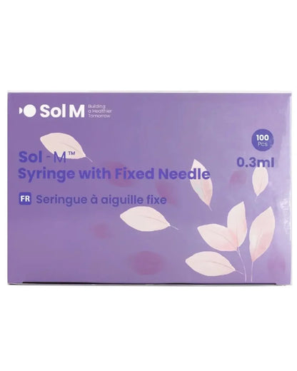 Sol-M syringe with fixed needle 0.3ml box, 100 pieces, purple packaging, medical supplies