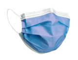 Blue disposable medical face mask with ear loops, protective health supply