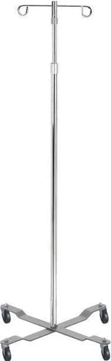 Stainless steel IV pole with wheels, adjustable height, two hooks, medical equipment