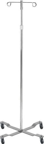 Stainless steel IV pole with wheels, adjustable height, two hooks, medical equipment