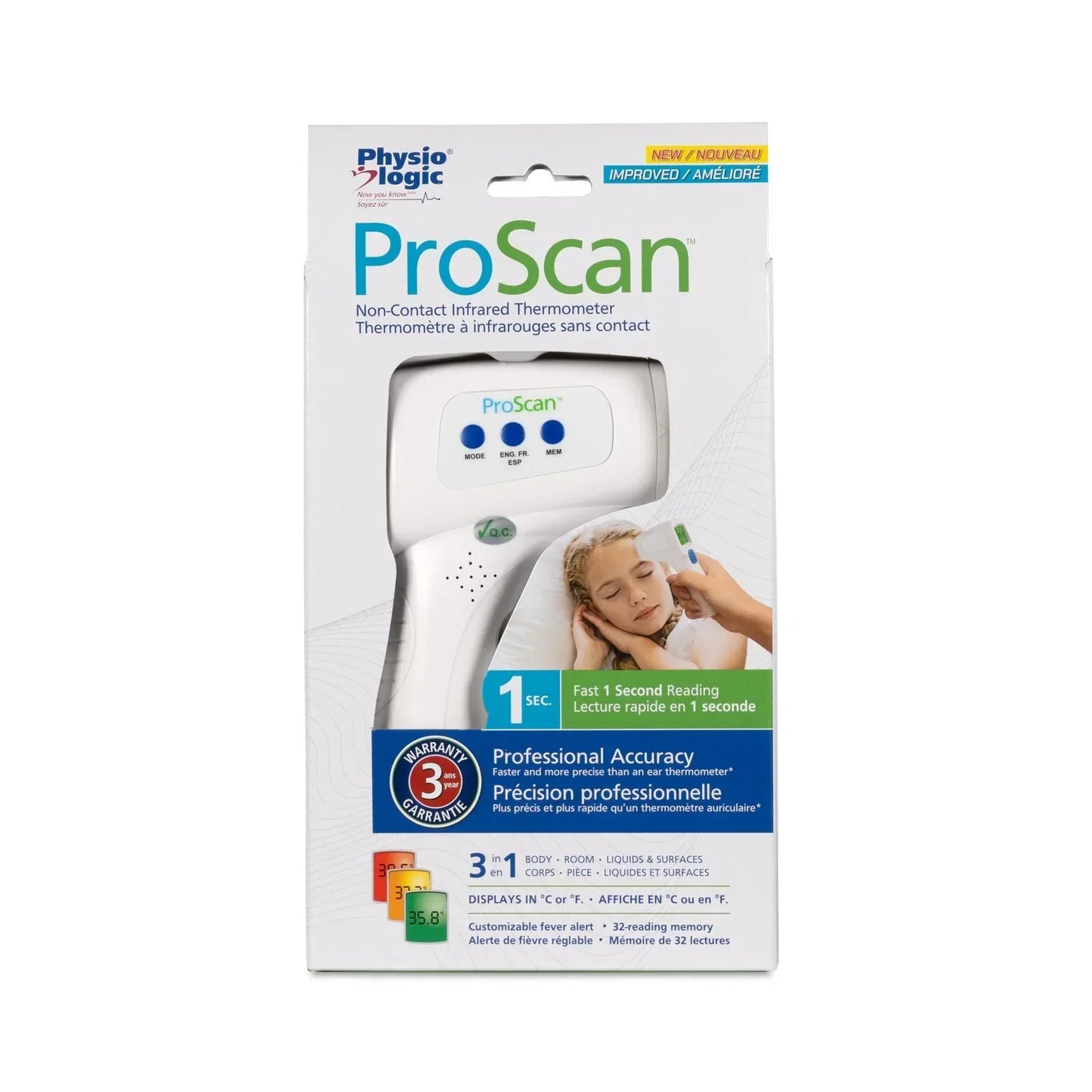 ProScan non-contact infrared thermometer retail packaging, medical supplies, professional accuracy
