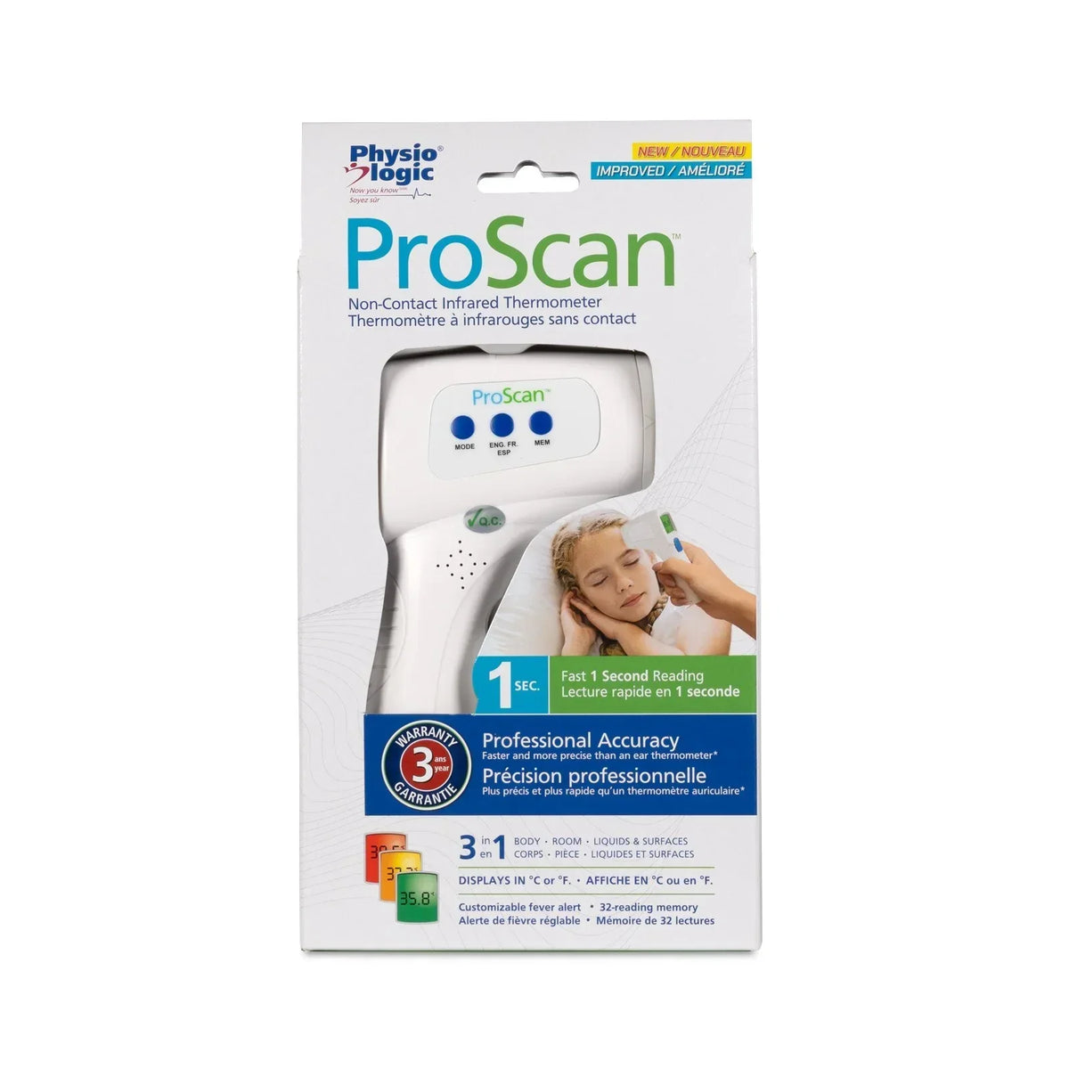 ProScan non-contact infrared thermometer retail packaging, medical supplies, professional accuracy
