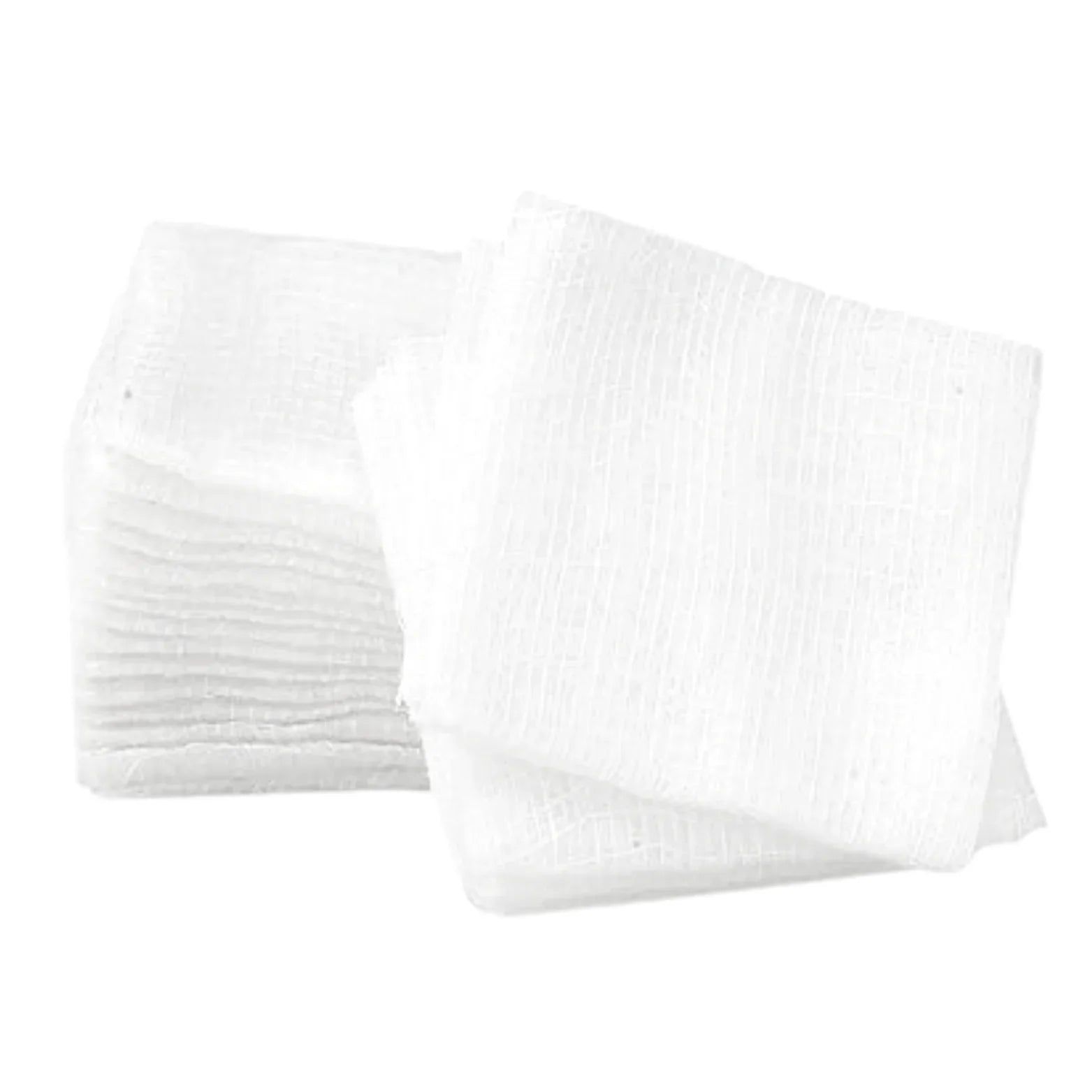 Sterile white gauze pads stacked for wound care and medical use