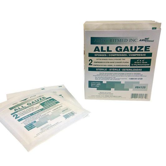 Sterile gauze sponges in individual packaging for wound care and medical use