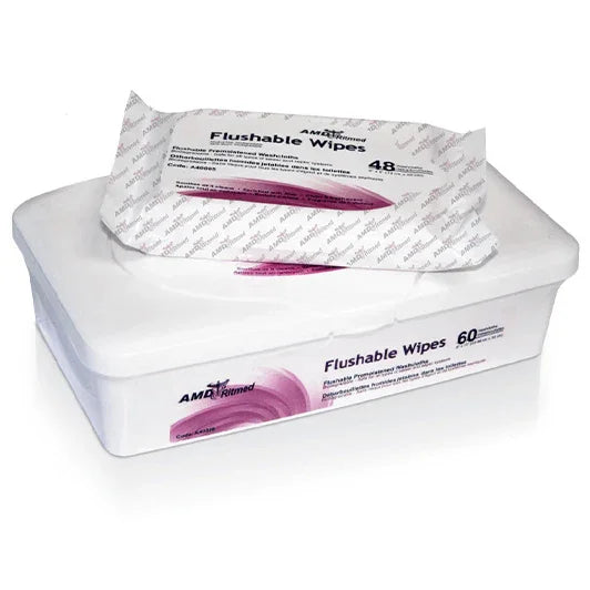 AMDRenew flushable wipes in plastic dispenser, pack of 60, for hygiene and personal care