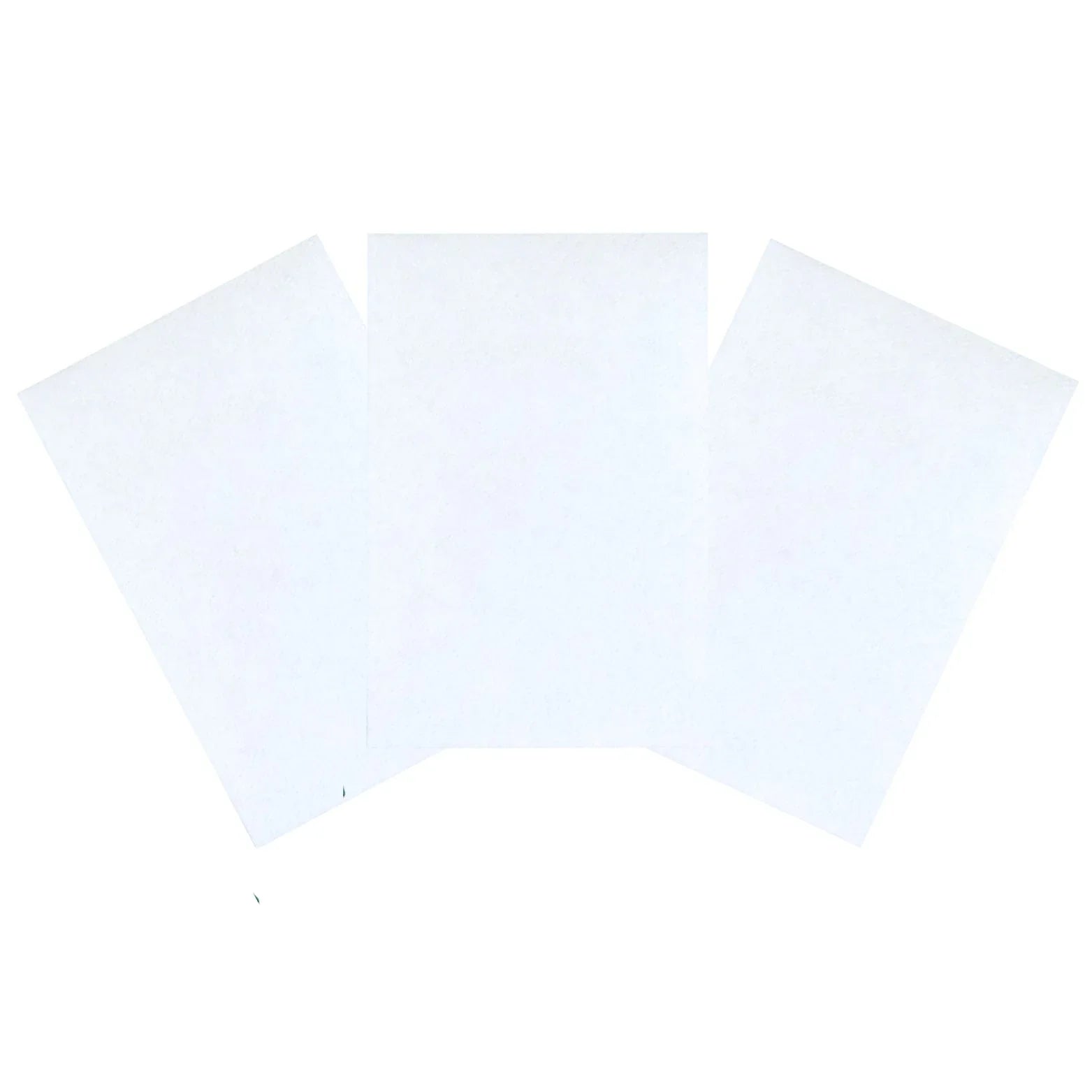 Three white disposable esthetic waxing strips on a plain background
