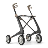 Modern lightweight rollator walker with four large wheels and ergonomic handles