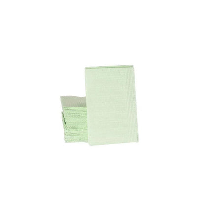Stack of light green disposable esthetic waxing strips on white background