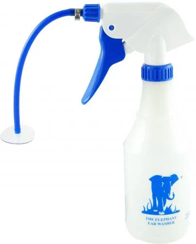 Elephant ear washer bottle with blue nozzle and flexible tube for ear irrigation