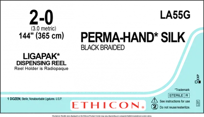 Sterile nonabsorbable ligatures medical packaging with ETHICON branding, U.S.P. marked.