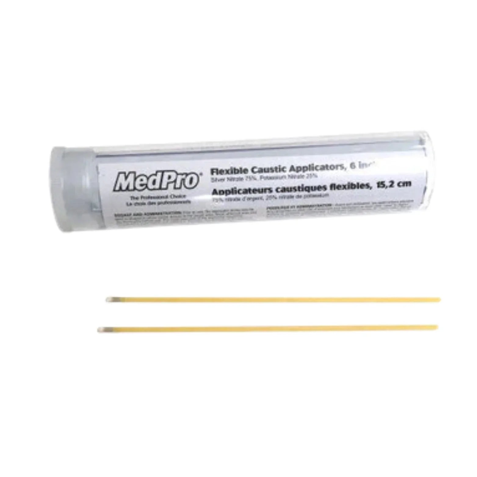 Flexible caustic applicators with plastic container, medical supplies for wound care