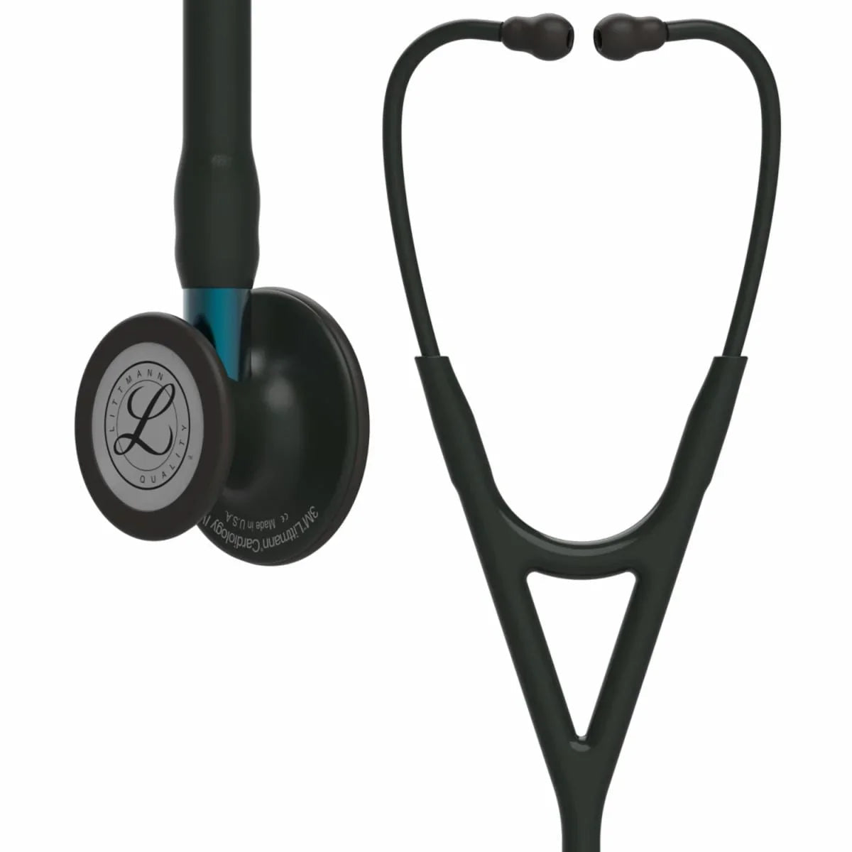 Black cardiology stethoscope with dual head, medical diagnostic tool for healthcare professionals