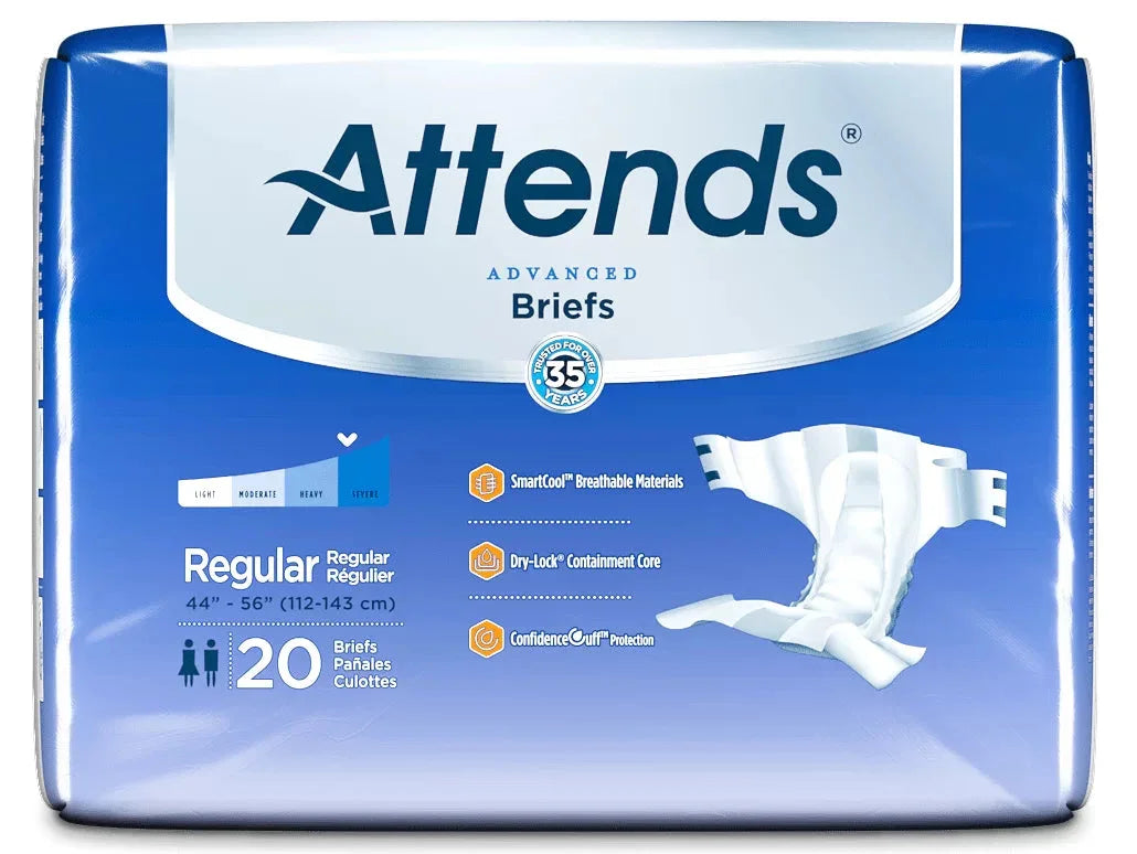 Attends Advanced Regular adult briefs 44-56 inch, 20 pack, incontinence supplies