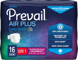 Prevail Air Plus unisex daily briefs, size 1, 16 count, for incontinence protection