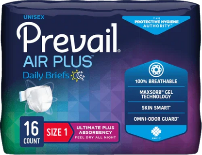Prevail Air Plus daily briefs size 1, unisex adult diapers, 16 count, ultimate absorbency